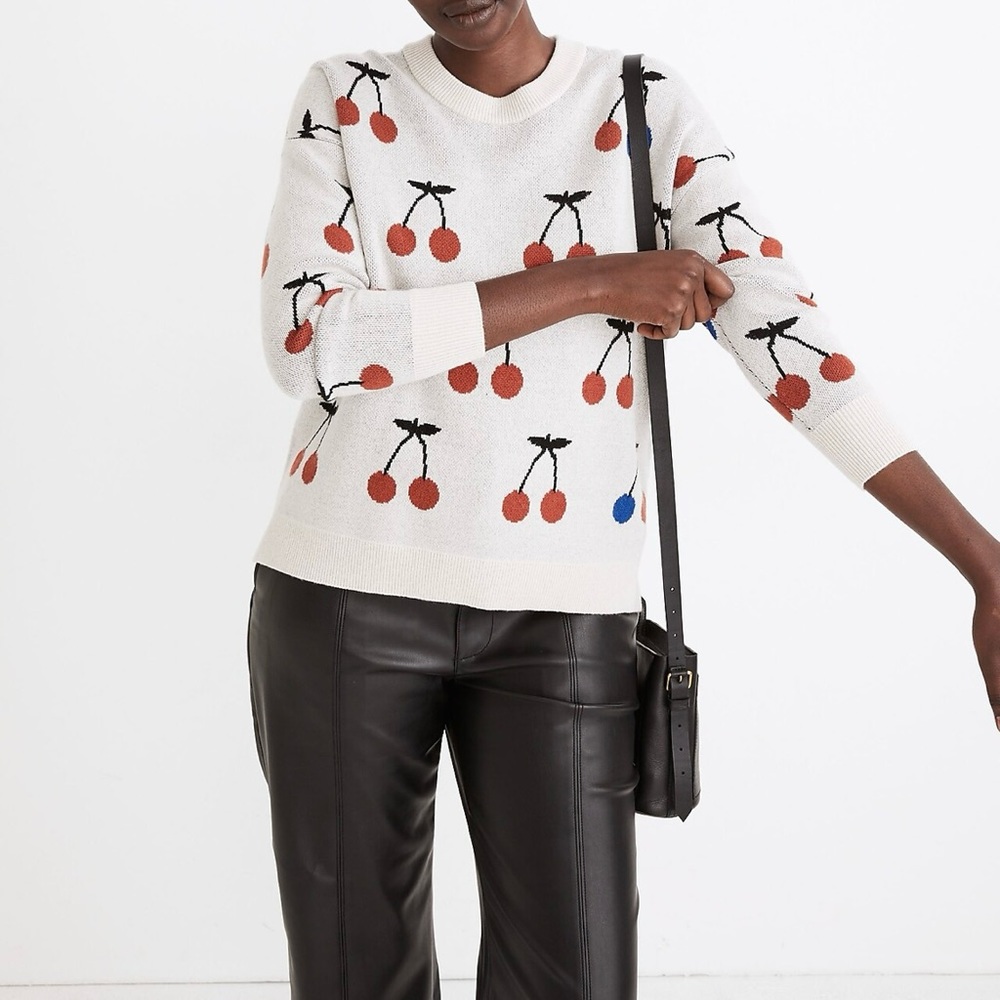 Madewell Cherry Print Long Sleeve pullover Sweater Size small